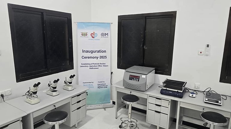 Microscopes, centrifuge and testing equipment after installation