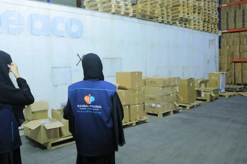 Cartons consolidated on pallets in the warehouse receiving area